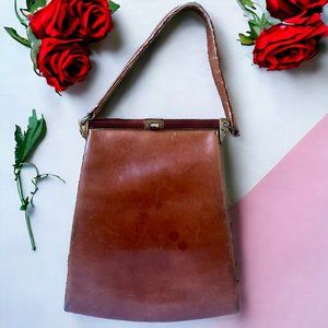 Flah Company Syracuse NY Vintage 70's Purse Brown Leather Handbag